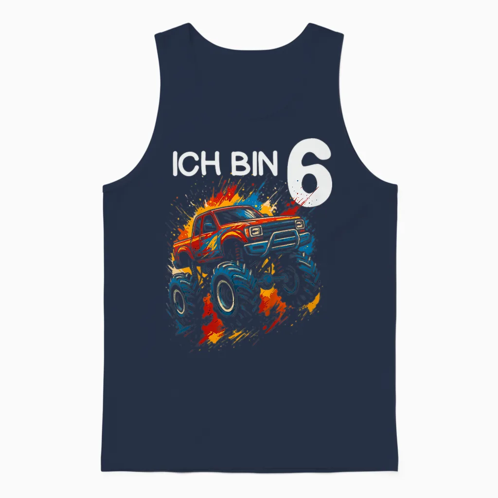 Kids I Am 6 Years Boy Girl 6th Birthday Monster Truck Unisex Tank Top in Navy