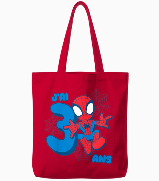 Kids Marvel Spider-Man Cute Spidey Birthday 3 Years Tote Bags in Red