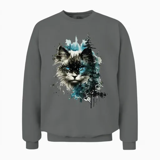 Cat Blue Eyes Cat Pattern Art Forest Animal Cat Unisex Sweatshirt - Graphite Heather