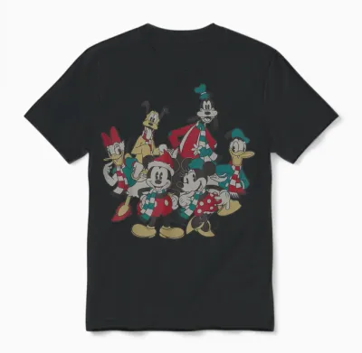Disney Mickey and Friends Christmas Vintage Group Shot Unisex T-Shirt - Black