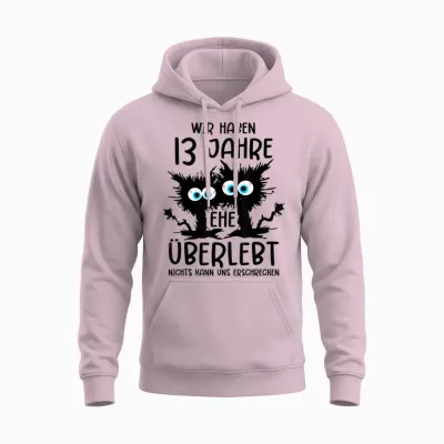 13 Years Married Violet Wedding Anniversary T-Shirt, Gray Unisex Hoodie - Light Pink