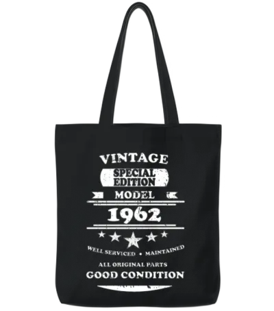 Vintage Retro White 1962 Tote Bags - Black