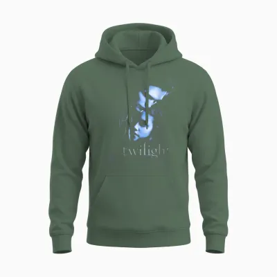Twilight Hand Poster Edward and Bella Blue Embrace Movie Unisex Hoodie - Military Green