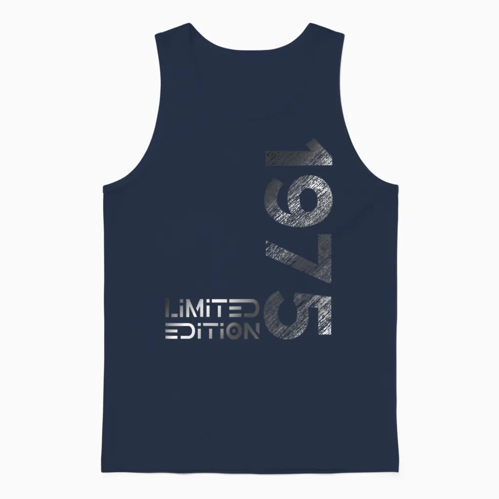 Limited Edition Vintage 1975 Man Woman 48th Birthday T-Shirt, Black Unisex Tank Top in Navy