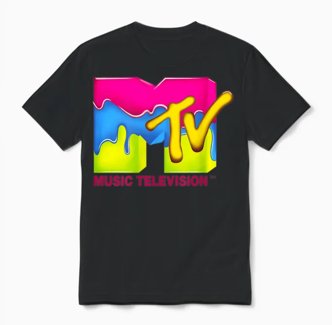 Mtv Neon Paint Drip Retro Logo T-Shirt, Black, S Unisex T-Shirt in Black