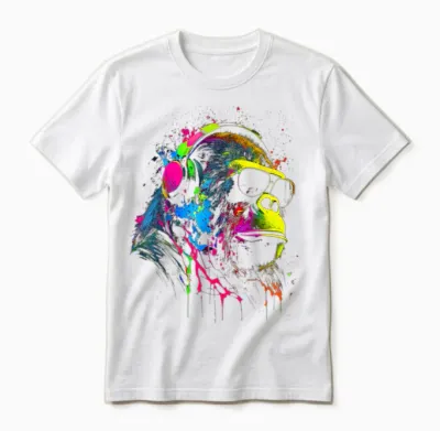 Monkey Dj with Headphones & Sunglasses Party Gorilla T-Shirt, Black Unisex T-Shirt - White