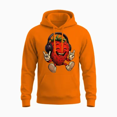 Erdbeere Am Rocken | Süßes Erdbeermotiv Mit Pommesgabel Unisex Hoodie - Safety Orange