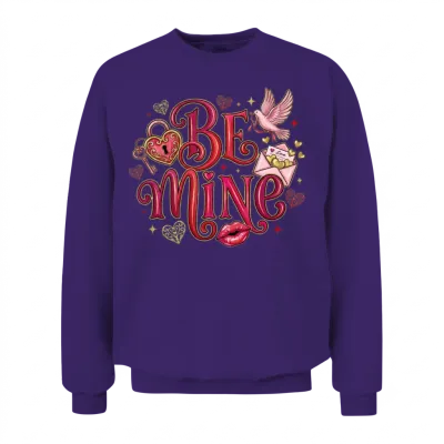 Be Mine Hearts and Letters Valentine's Day Unisex Sweatshirt - Purple