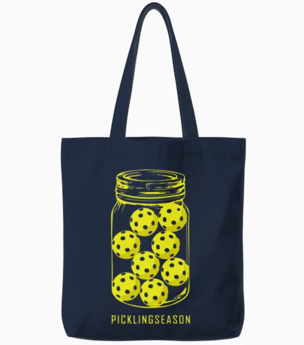 Pickleball - Pickling Season , Funny Pickleball Tote Bags in Navy