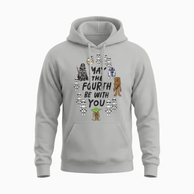 Amazon Essentials Boys' May the Fourth Be with You Doodle Characters T-Shirt, White, Small Unisex Hoodie - Ash