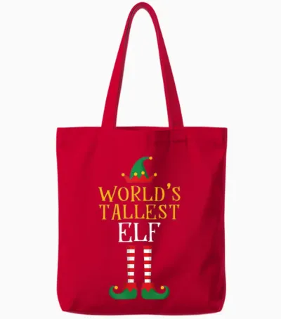 World's Tallest Elf T Shirt Xmas Tall Matching Family Helper Tote Bags - Red