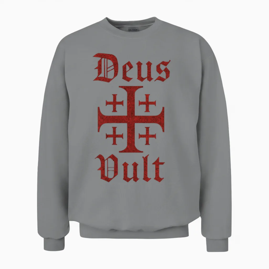 Catholic Deus Vult - Cross Jerusalem Unisex Sweatshirt in Sport Grey