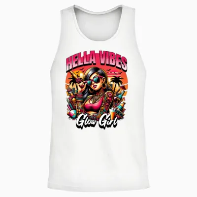 'hella Vibes, Glow Girl' Summer Party Gd Unisex Tank Top - White