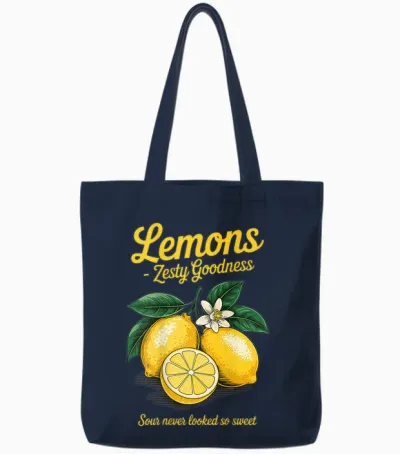 Lemons Zesty Goodness Retro Citrus Bright Look Art Back Tote Bags - Navy
