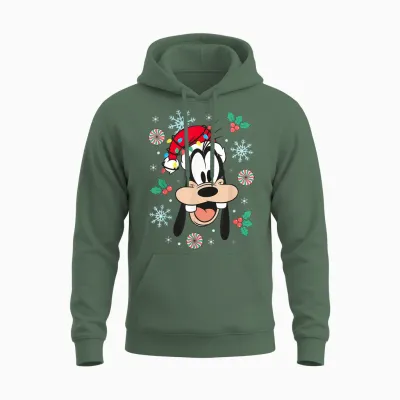 Disney Mickey and Friends Christmas Goofy Big Face Portrait Unisex Hoodie - Military Green