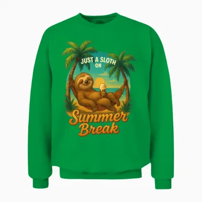Sloth on Summer Break – Chill Beach Vibes Unisex Sweatshirt - Irish Green