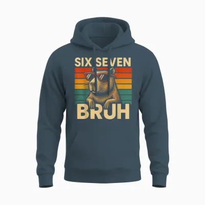 Six Seven Bruh Capybara Retro Vintage Funny 67 Meme Unisex Hoodie - Dark Heather