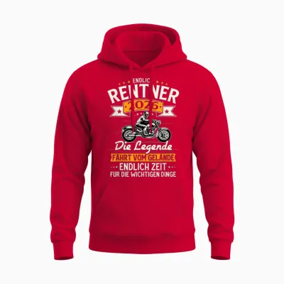 Rentner 2026 Geschenk Mann Biker Rente Ruhestand Lustig Unisex Hoodie - Red