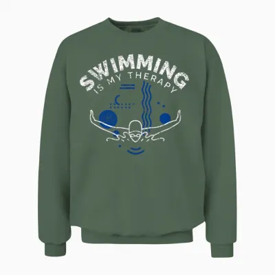 Swimming Funny Saying Swimming Is My Therapy Unisex Sweatshirt - Military Green