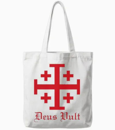 Deus Vult Jerusalem Cross Order of the Holy Sepulchre Knight Tote Bags - White