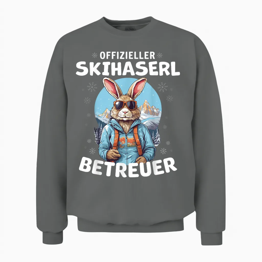 Official Skihaserl Caregiver Apres Ski Skier T-Shirt, Black Unisex Sweatshirt in Graphite Heather