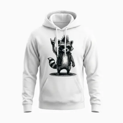 Funny Raccoon Retro Raccoon Rock Music Men Kids Women Unisex Hoodie - White