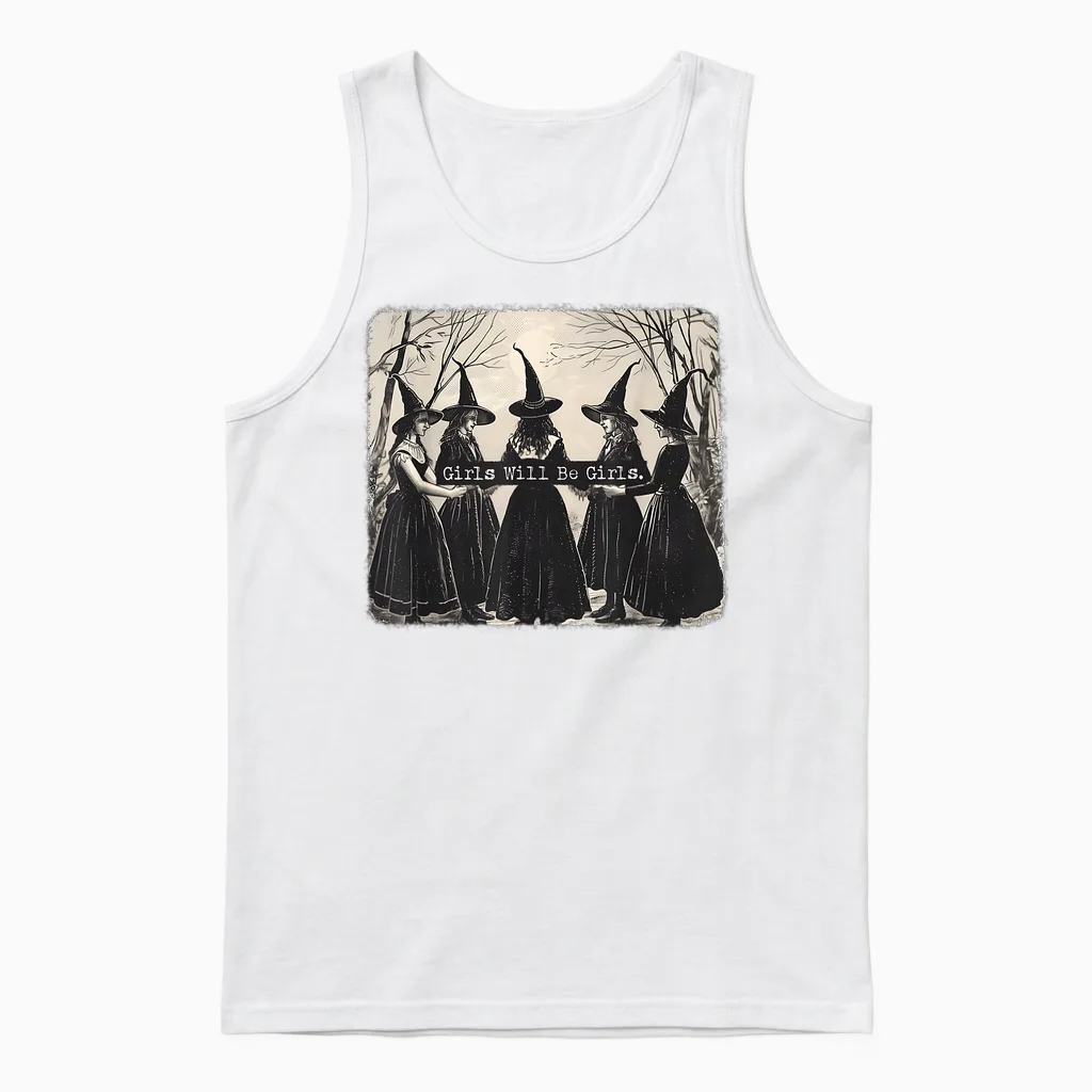 The Girl Will Be a Girl Funny Witch Witchy Vibes T-Shirt, Black Unisex Tank Top in White