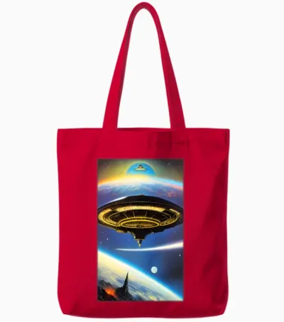 Ufo Retro Over Earth Tote Bags - Red