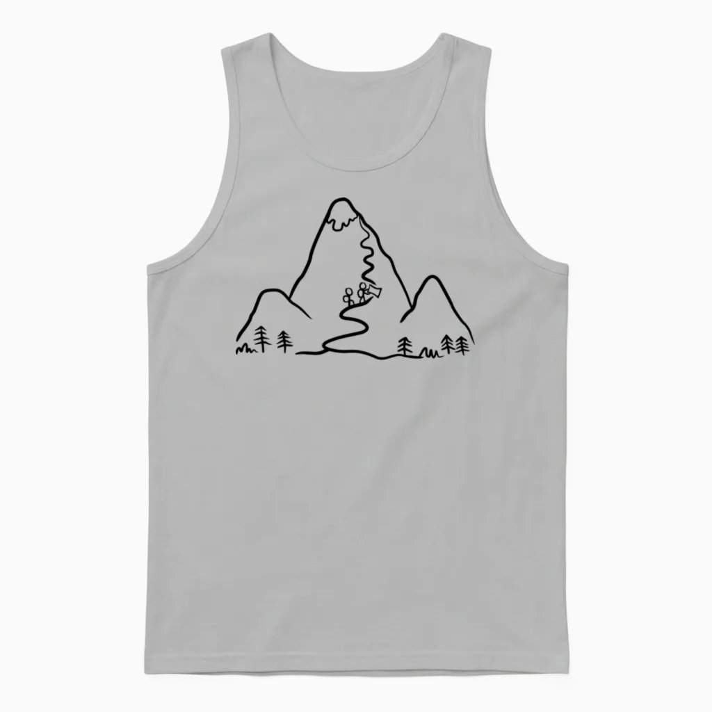 Hiking Illustration, Mountains Unisex Tank Top in Ash