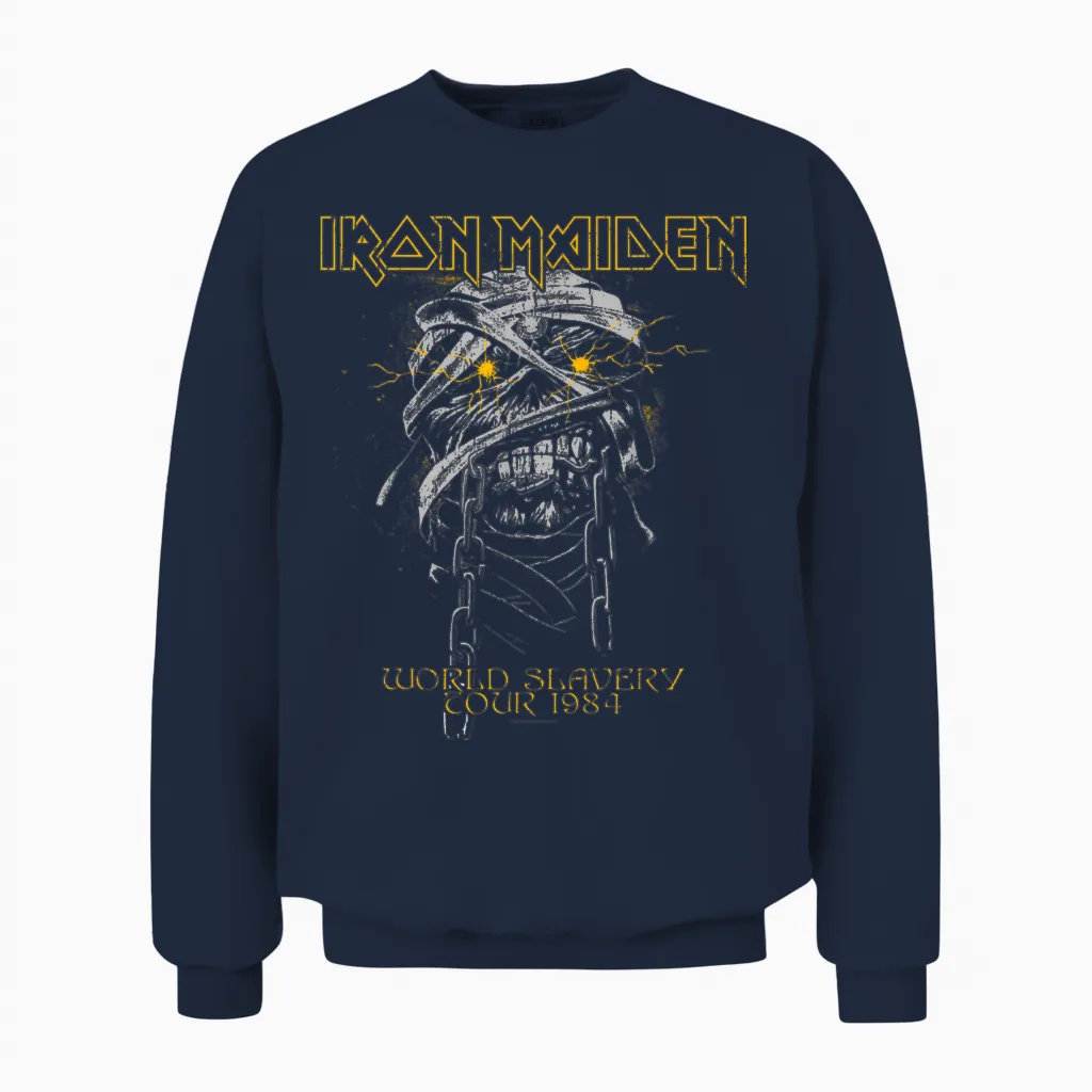 Iron Maiden Powerslave Head Mummy Brown Unisex Sweatshirt in Navy