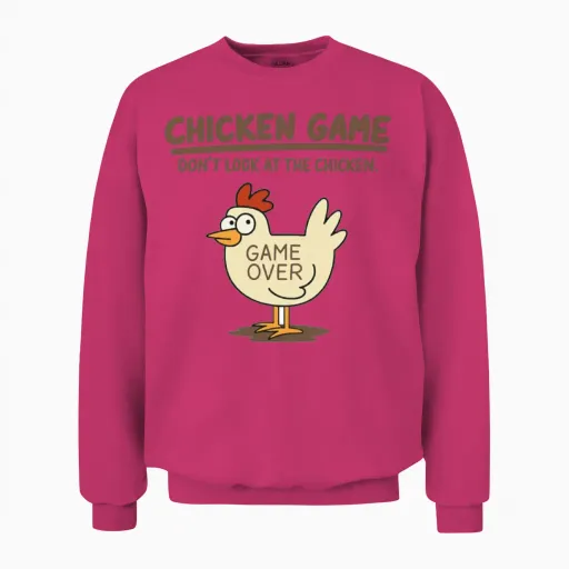 Funny Chicken Game Don't Look at the Chicken Meme, Unisex Sweatshirt in Heliconia