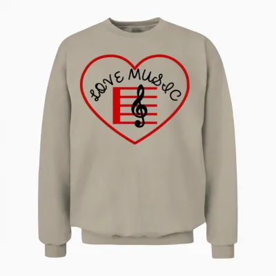 Love Music and Red Heart Unisex Sweatshirt - Sand