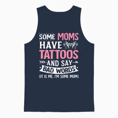 Moms Tattoos Bad Words Tattooed Inked Mom Unisex Tank Top - Navy