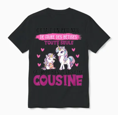 Child I Will Be Cousine Unicorn Announcement Future Cousine 2025 T-Shirt, White, 2 Unisex T-Shirt - Black