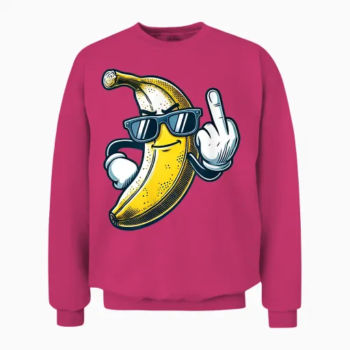 Funny Banana Fruit Showing Middle Finger Meme Unisex Sweatshirt in Heliconia