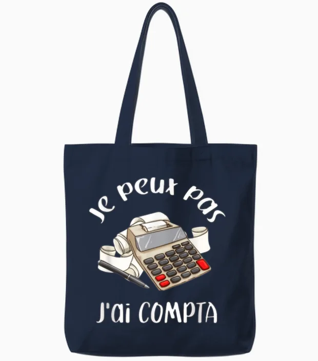 Gift for Accountant Je Peux Pas J'ai Compta T-Shirt, Black, S Tote Bags in Navy