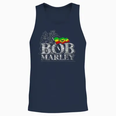 Bob Marley Iconic Music Reggae Old School Style T-Shirt, Blue, S Unisex Tank Top - Navy