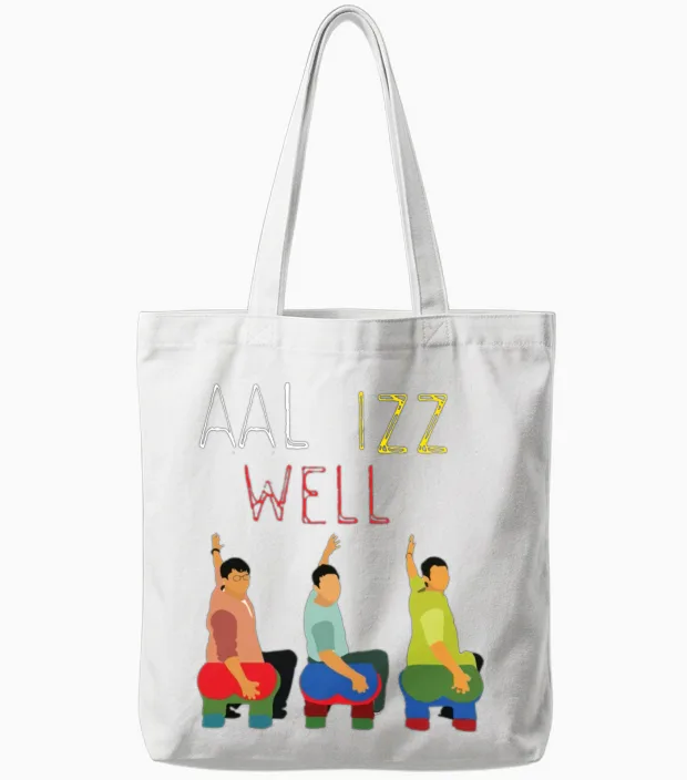 Aal Izz Well Three Idiots Hindi Tote Bags in White