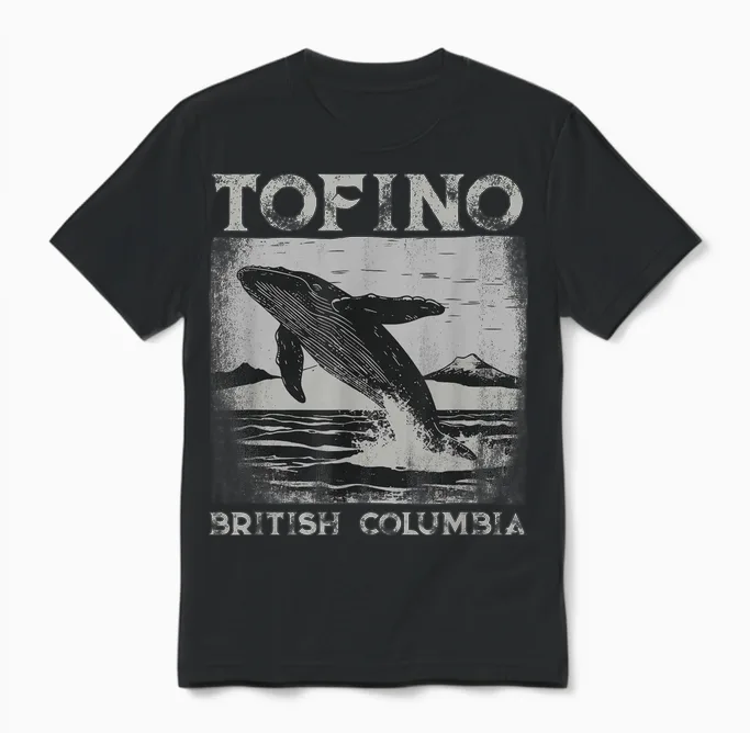 Tofino Colombie-Britannique Baleine Grise île De Vancouver Canada Unisex T-Shirt in Black