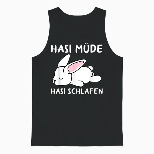 Hasi Tired Hasi Sleeping Shirt Rabbit Bunny T-Shirt, Black Unisex Tank Top in Black