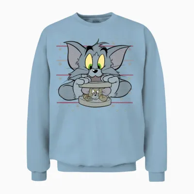 Tom and Jerry X-Mas Sandwich Unisex Sweatshirt - Light Blue
