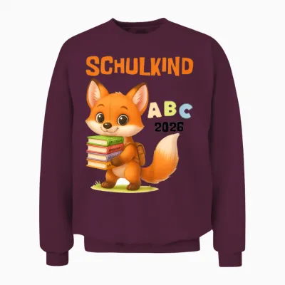 Kinder Schulkind 2026 Fuchs Abc Motiv Einschulung Jungen Unisex Sweatshirt - Maroon
