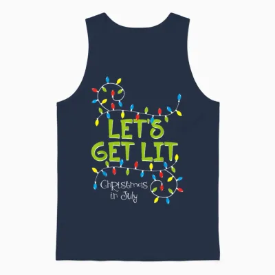 Funny Let's Get Lit Christmas in July Shirt Summer Lights Unisex Tank Top - Navy