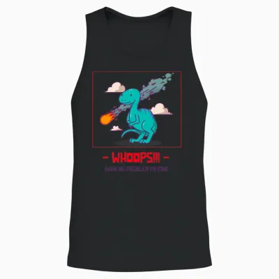 Dinosaur Cartoon Design Unisex Tank Top - Black