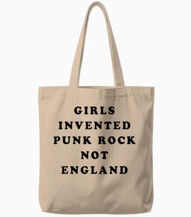 Girls Invented Punk Rock Not England | Green T-Shirt, Green, S Tote Bags in Natural