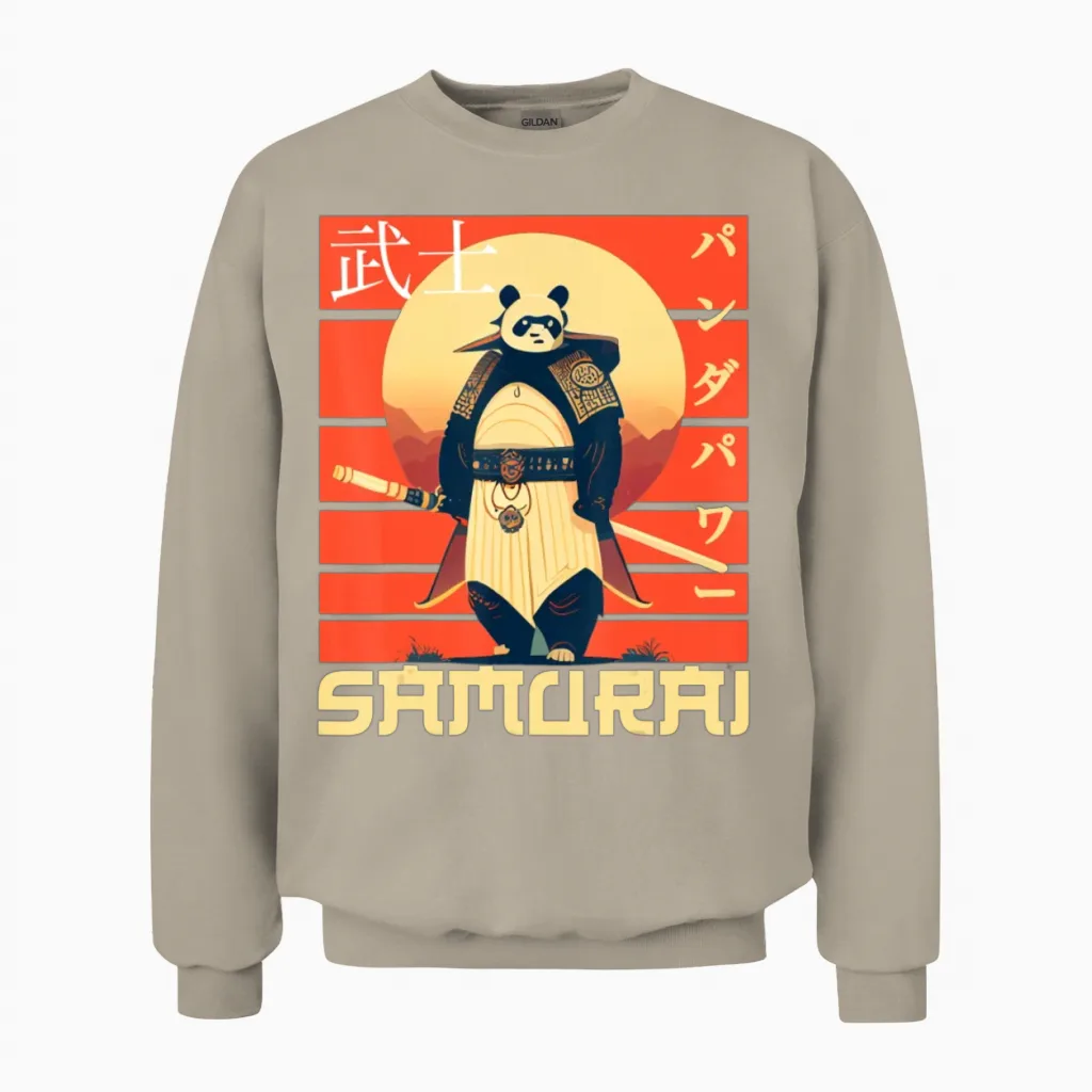 Retro Samurai Panda Unisex Sweatshirt in Sand