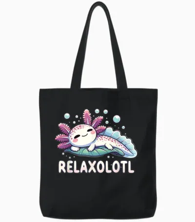 Relaxolotl Axolotl Lovers Cute Animals Relaxing Cute Axolotl T-Shirt, Black Tote Bags - Black