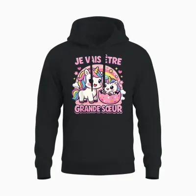 Je Vais être Grande Sœur Licorne Cadeau Annonce Grossesse Unisex Hoodie - Black