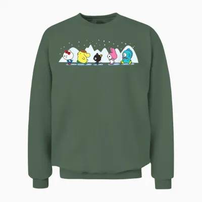 Sanrio Characters Holiday Ice Skating Unisex Sweatshirt - Military Green