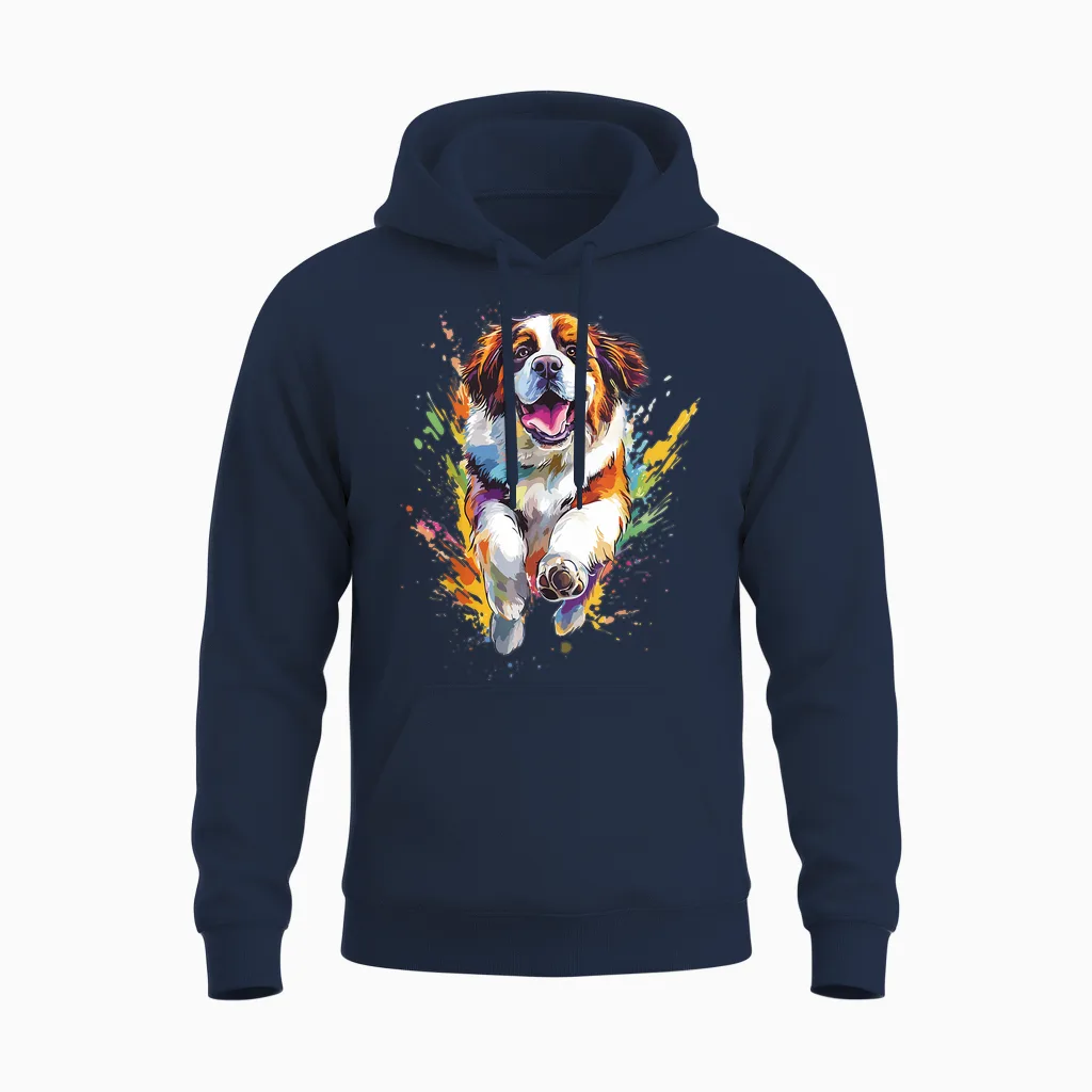 Splash Art Colorful for Lovers of St Bernard T-Shirt, Black, S Unisex Hoodie in Navy